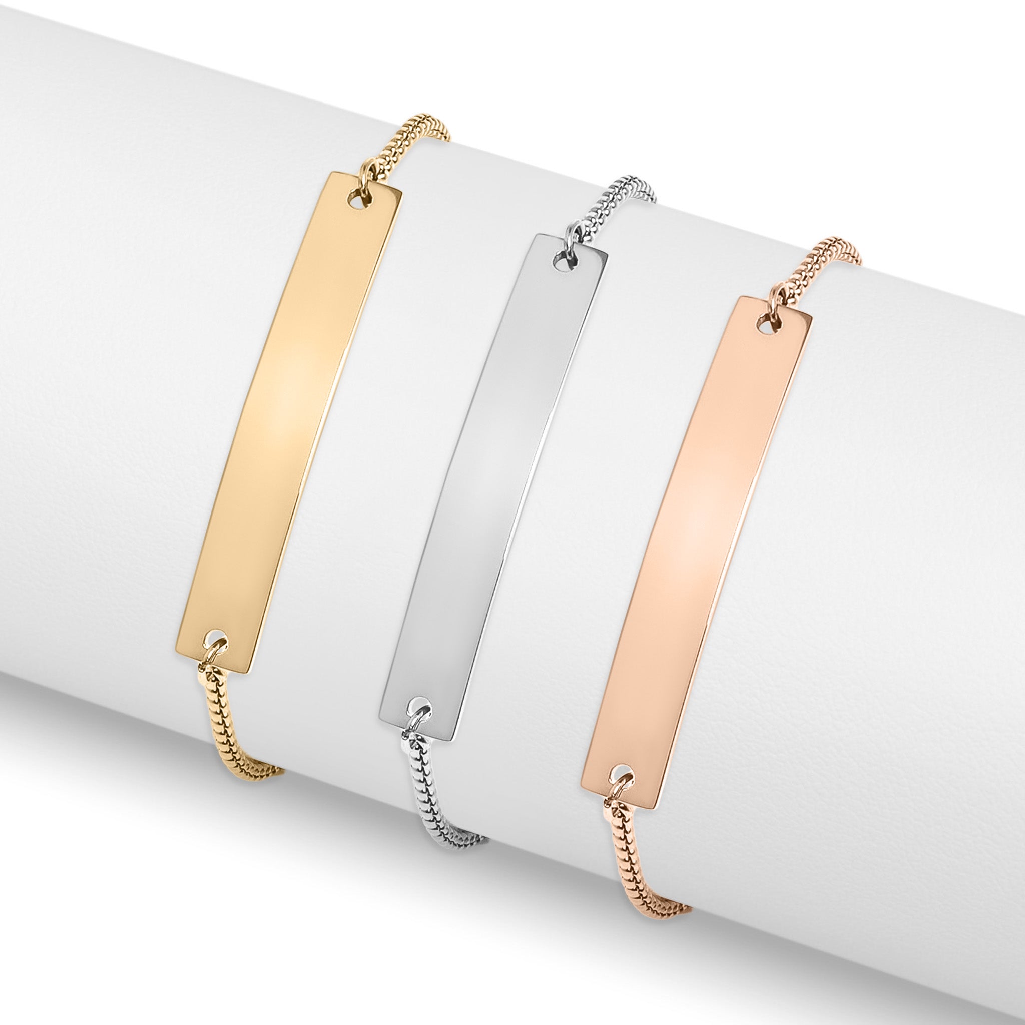 18K Gold PVD Stainless Steel Adjustable Curved Blank Bar Bracelet