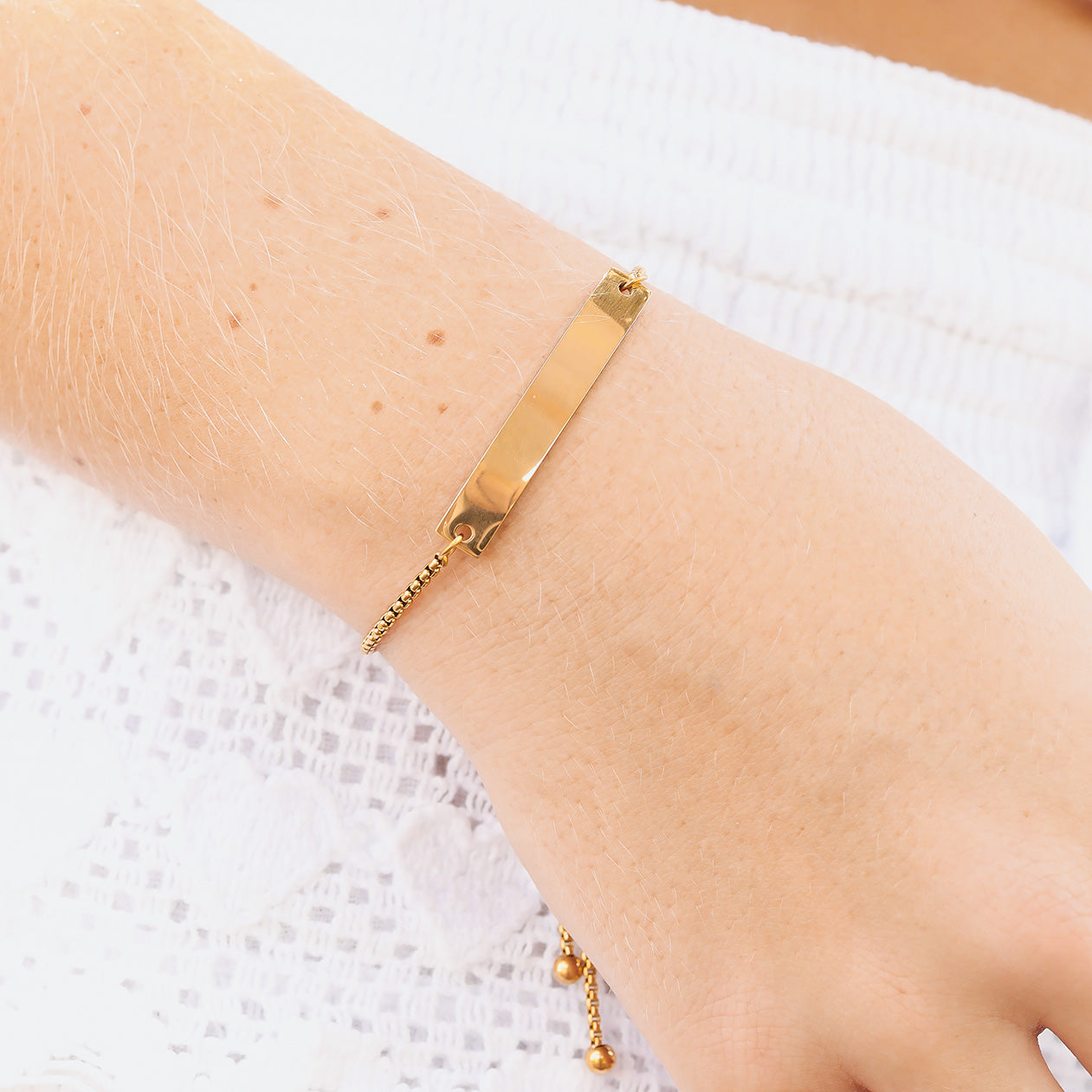 18K Gold PVD Stainless Steel Adjustable Curved Blank Bar Bracelet