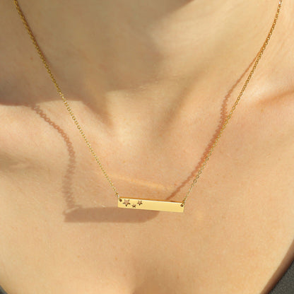 18K Gold PVD Stainless Steel Stars Cutout Horizontal Blank Bar Necklace