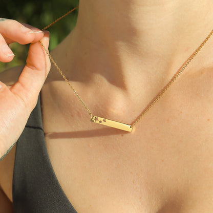 18K Gold PVD Stainless Steel Stars Cutout Horizontal Blank Bar Necklace