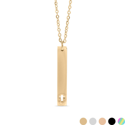 18K Gold PVD Stainless Steel Cross Cutout Vertical Bar Necklace