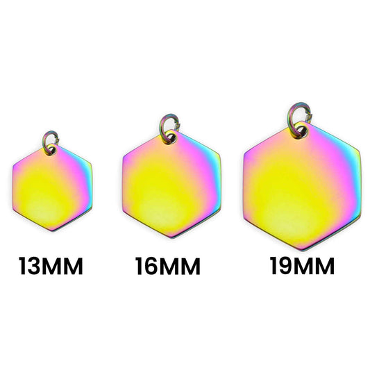 Rainbow Stainless Steel Blank Hexagon Pendant
