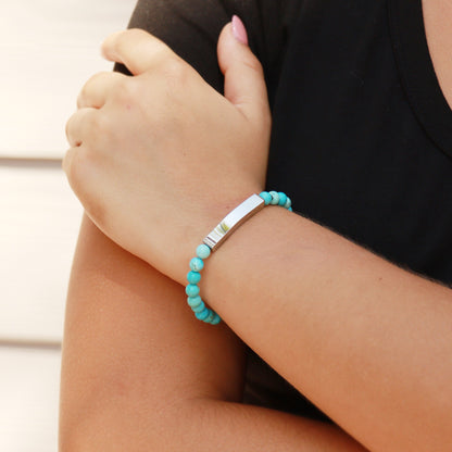 18K Gold PVD Stainless Steel Semi Precious Natural Stone Stretch Curved Bar Bracelet