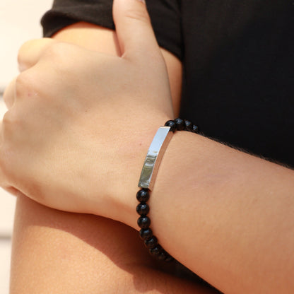 18K Gold PVD Stainless Steel Semi Precious Natural Stone Stretch Curved Bar Bracelet