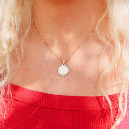 18K Gold PVD Stainless Steel Round CZ Pendant Necklace