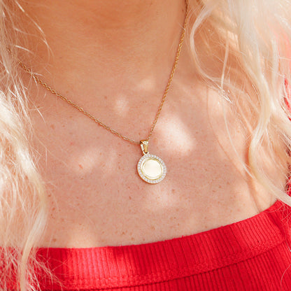 18K Gold PVD Stainless Steel Round CZ Pendant Necklace