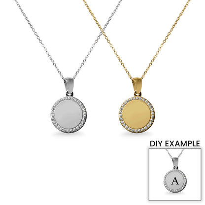 18K Gold PVD Stainless Steel Round CZ Pendant Necklace