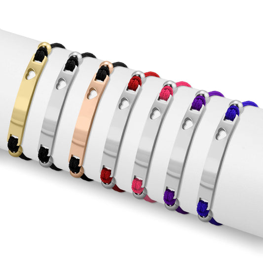 18K Gold PVD Stainless Steel Engravable Cutout Heart Friendship Curved Bar Bracelet