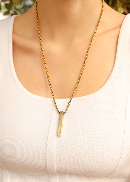 18K Gold PVD Stainless Steel Box Chain 4 Sided Vertical Blank Bar Necklace