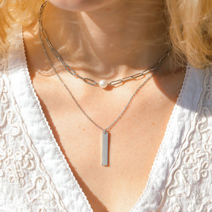 18K Gold PVD Stainless Steel Vertical Bar Necklace