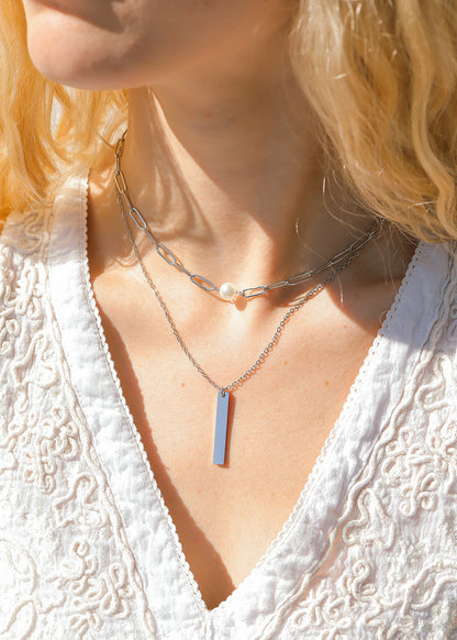 18K Gold PVD Stainless Steel Paperclip Necklace With Pearl