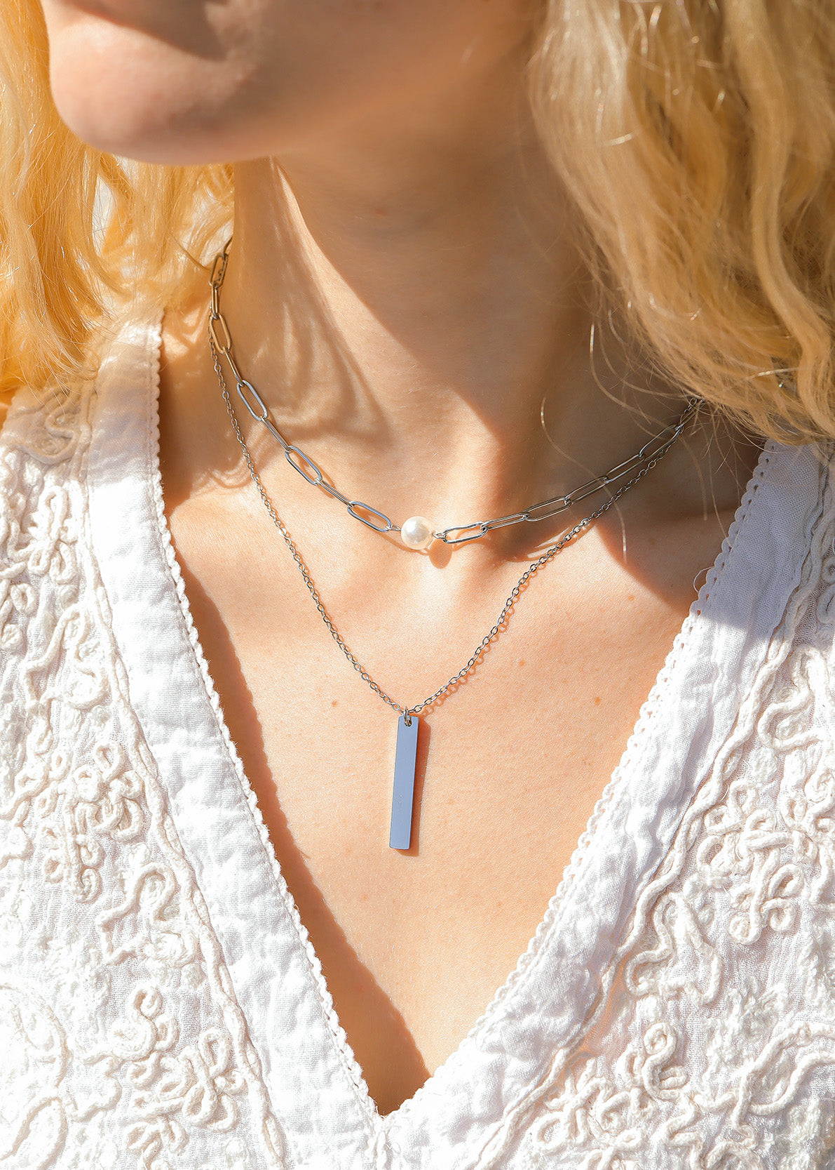 18K Gold PVD Stainless Steel Vertical Bar Necklace