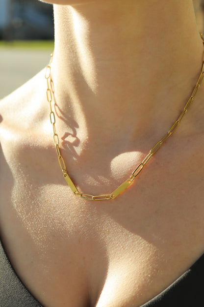 18K Gold PVD Stainless Steel Engravable Paperclip 2 Bar Necklace