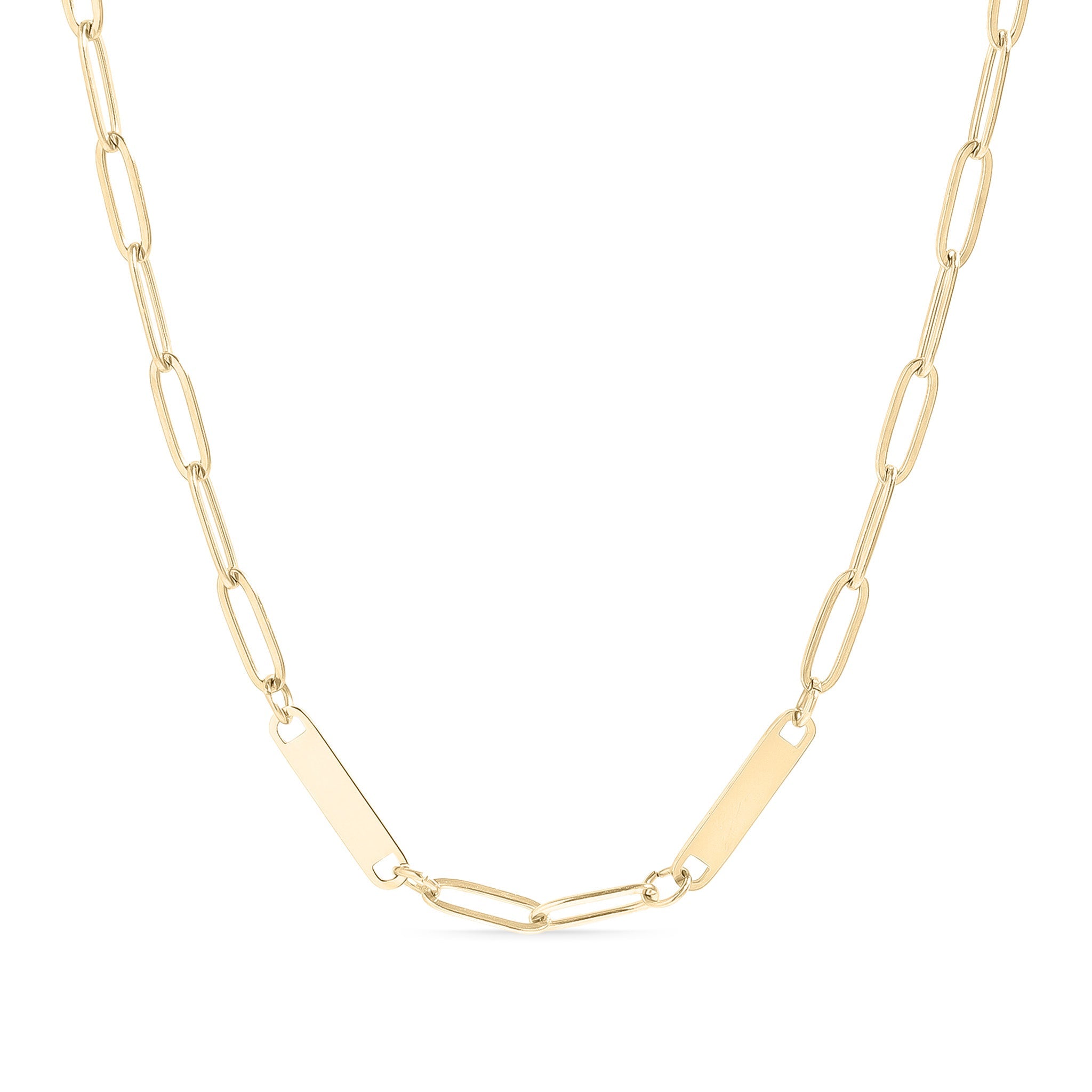 18K Gold PVD Stainless Steel Engravable Paperclip 2 Bar Necklace