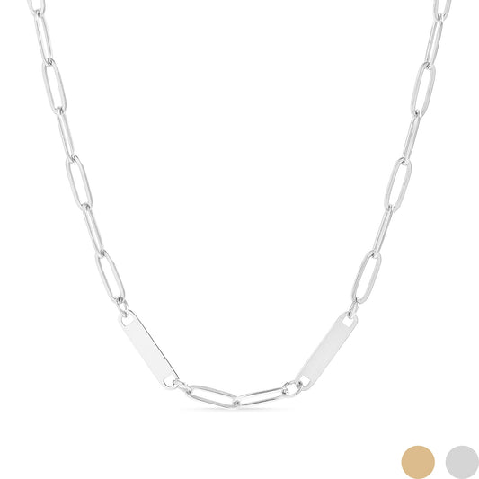 18K Gold PVD Stainless Steel Engravable Paperclip 2 Bar Necklace
