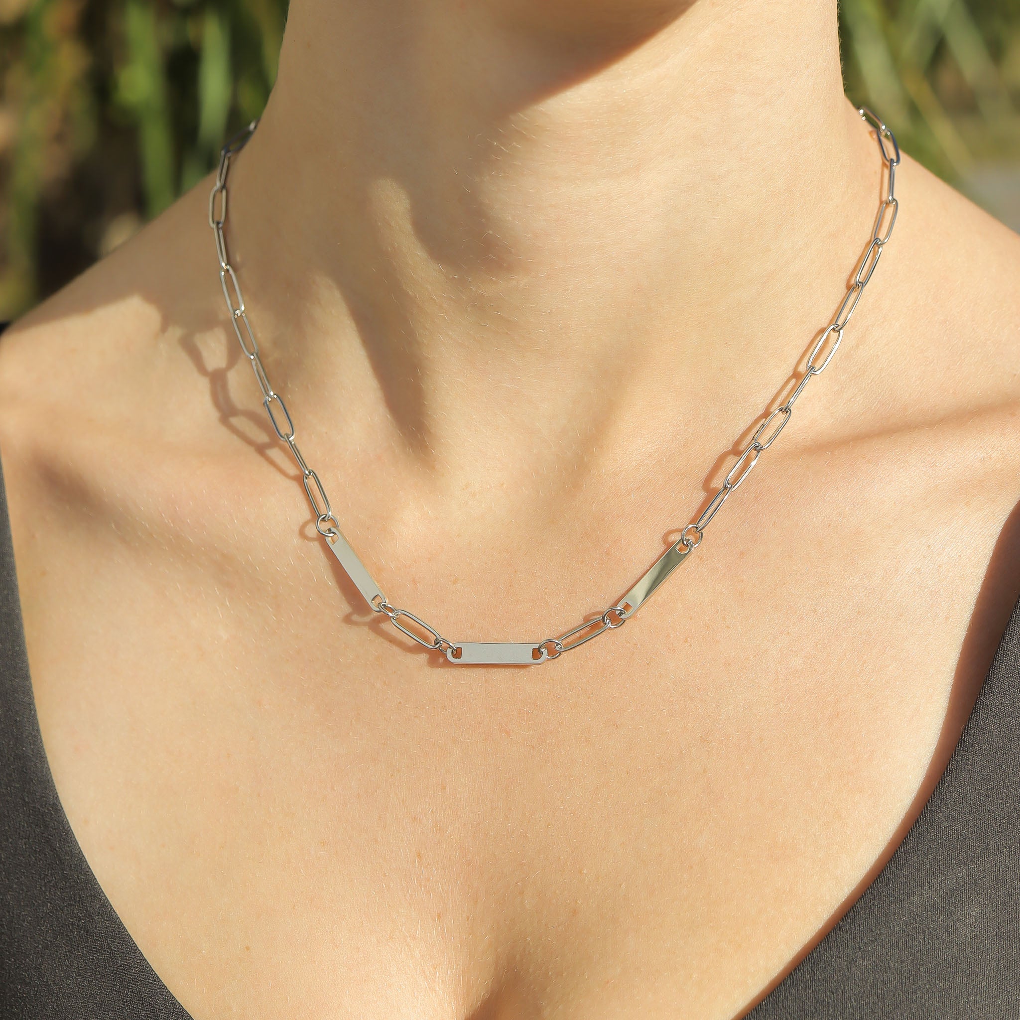 30pc 18K Gold PVD Coated Stainless Steel Engravable Paperclip Bar Necklace Bracelet Set