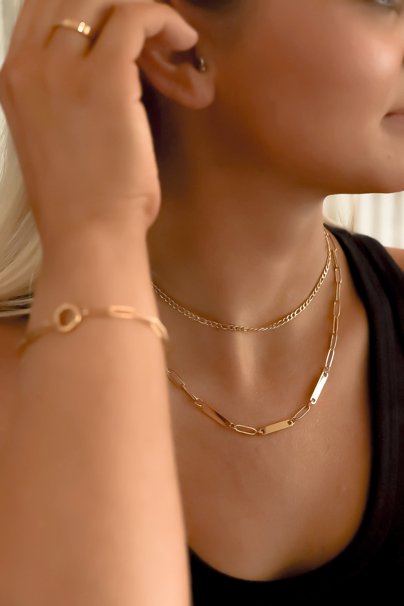 18K Gold PVD Stainless Steel Engravable Paperclip 3 Bar Necklace