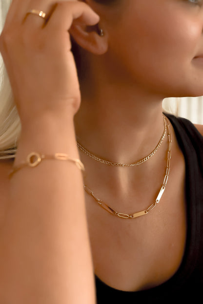18K Gold PVD Stainless Steel Engravable Paperclip 3 Bar Necklace