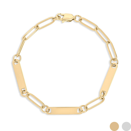 18K Gold PVD Stainless Steel Engravable Paperclip 3 Bar Bracelet