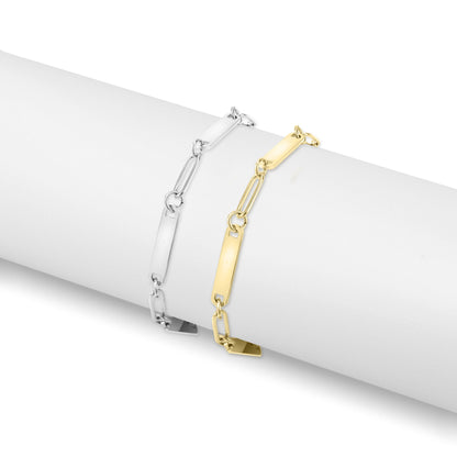 18K Gold PVD Stainless Steel Engravable Paperclip 3 Bar Bracelet