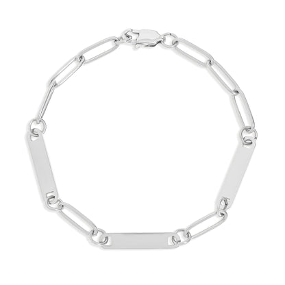 18K Gold PVD Stainless Steel Engravable Paperclip 3 Bar Bracelet