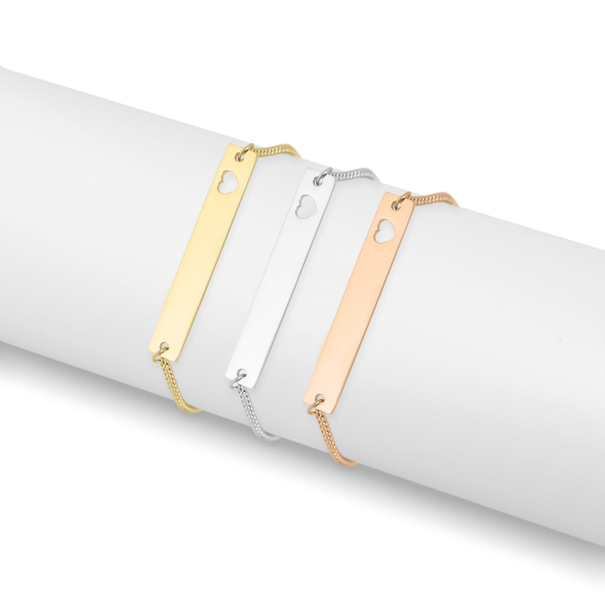 18K Gold PVD Stainless Steel Flat Adjustable Heart Cutout Blank Bar Bracelet