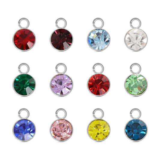 Stainless Steel Cubic Zirconia Birthstone Charm