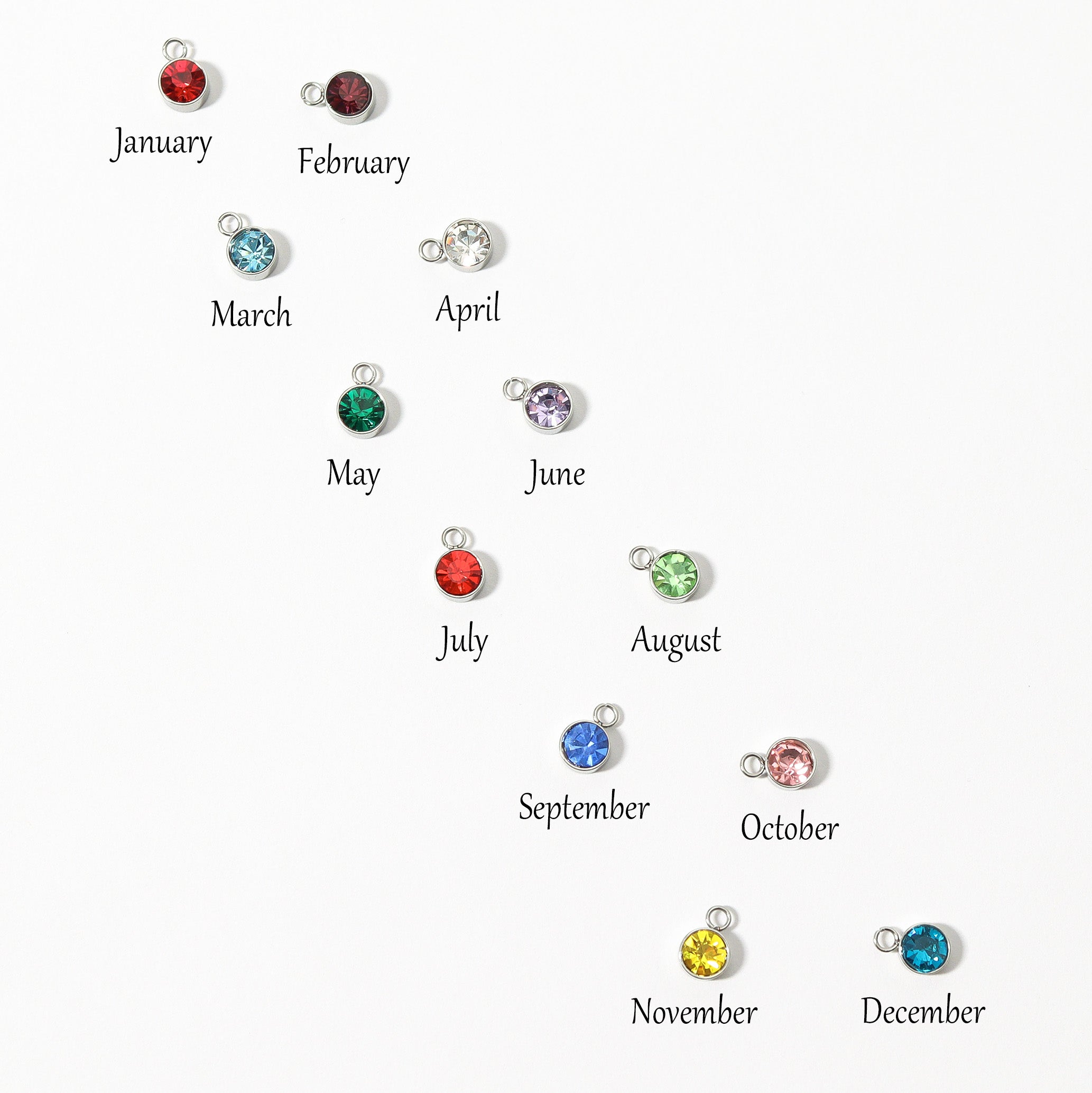 Stainless Steel Cubic Zirconia Birthstone Charm