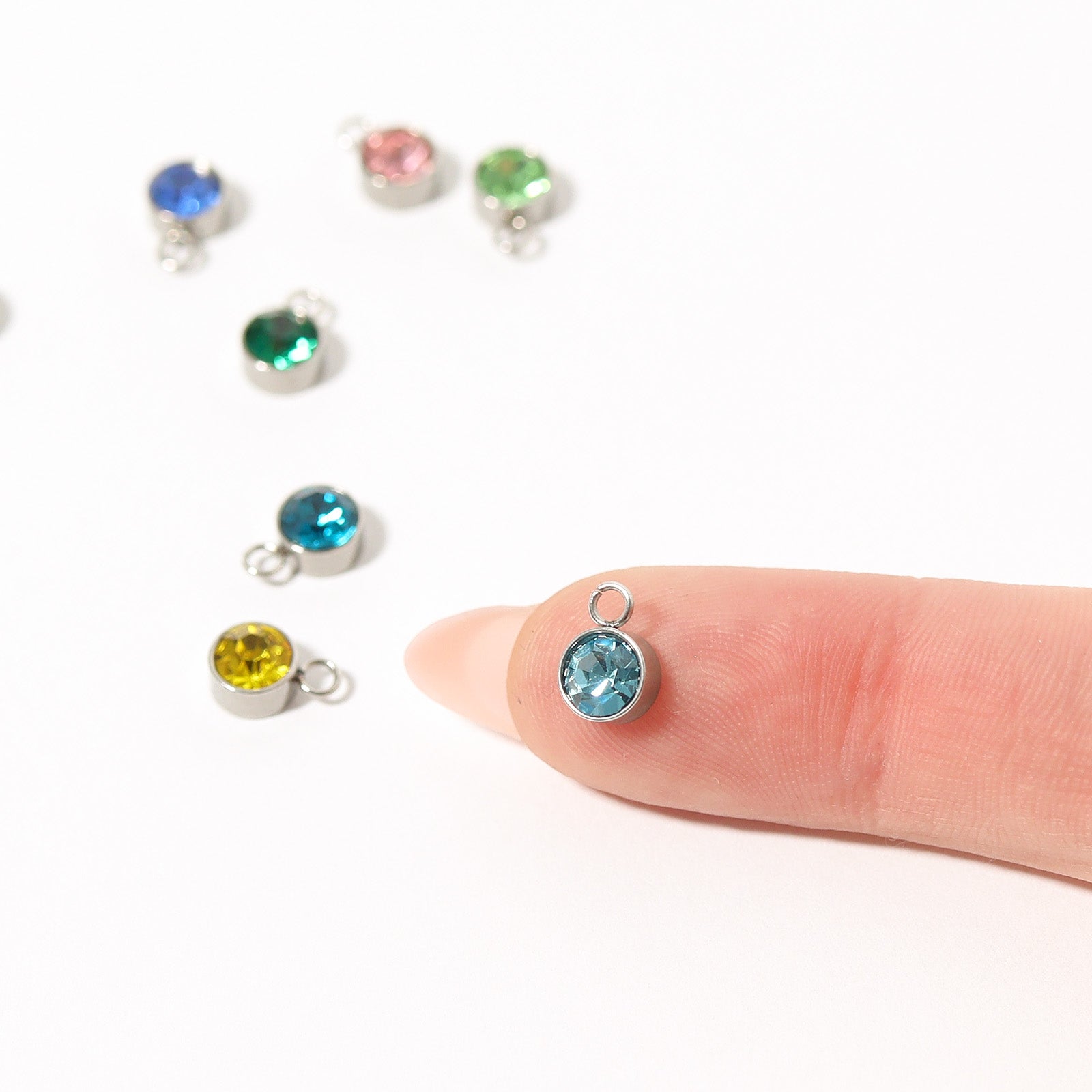 Stainless Steel Cubic Zirconia Birthstone Charm
