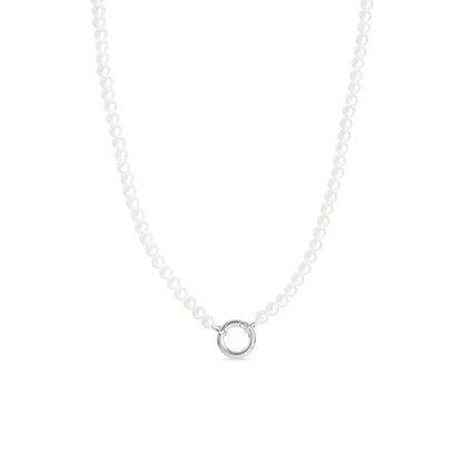 18" Glass Pearl Necklace with Stainless Steel Charm Keeper