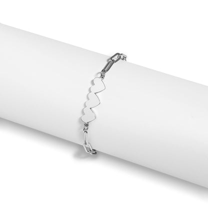 Stainless Steel Engravable 3 Heart Paperclip Bracelet