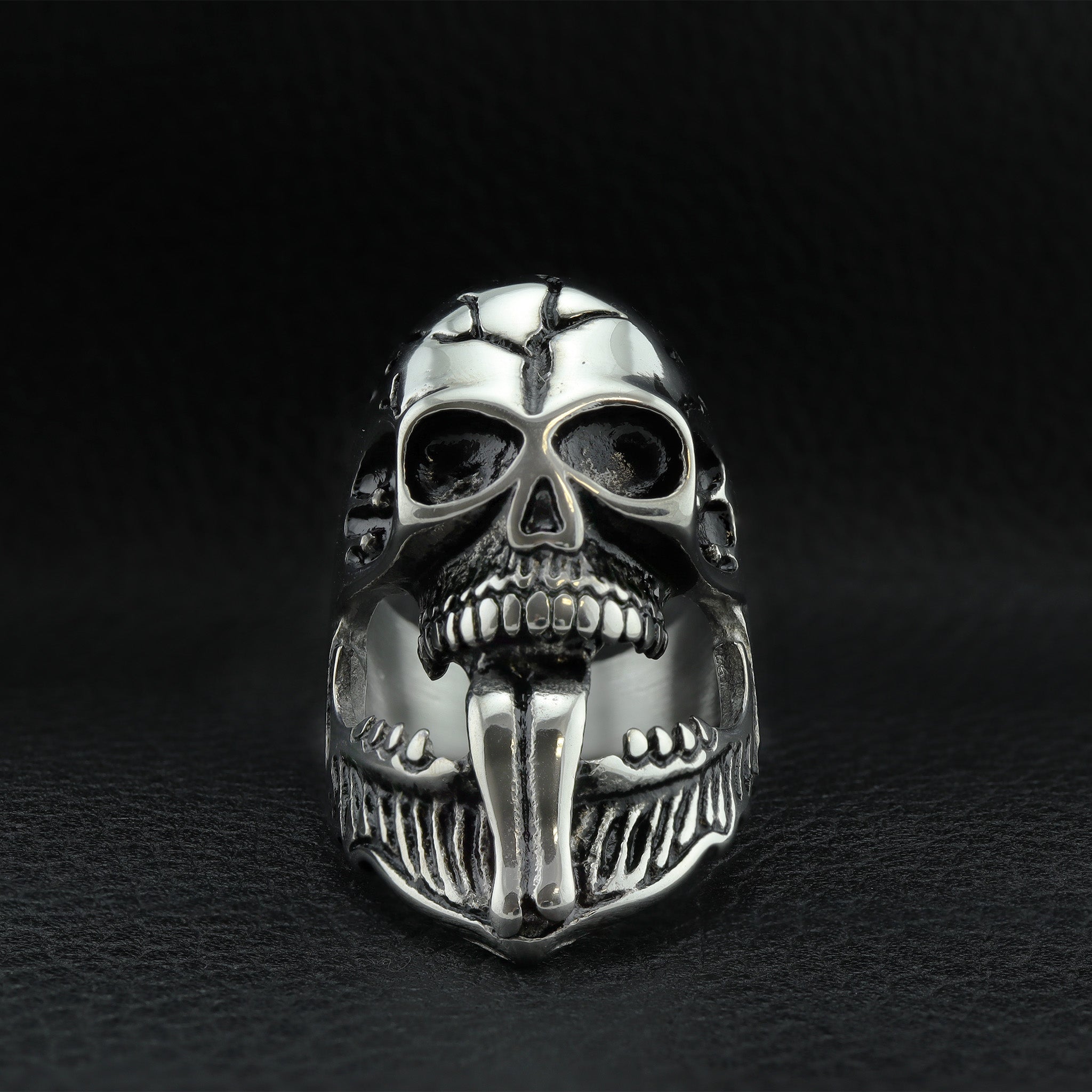Polished Bearded Skull Stainless Steel Ring
