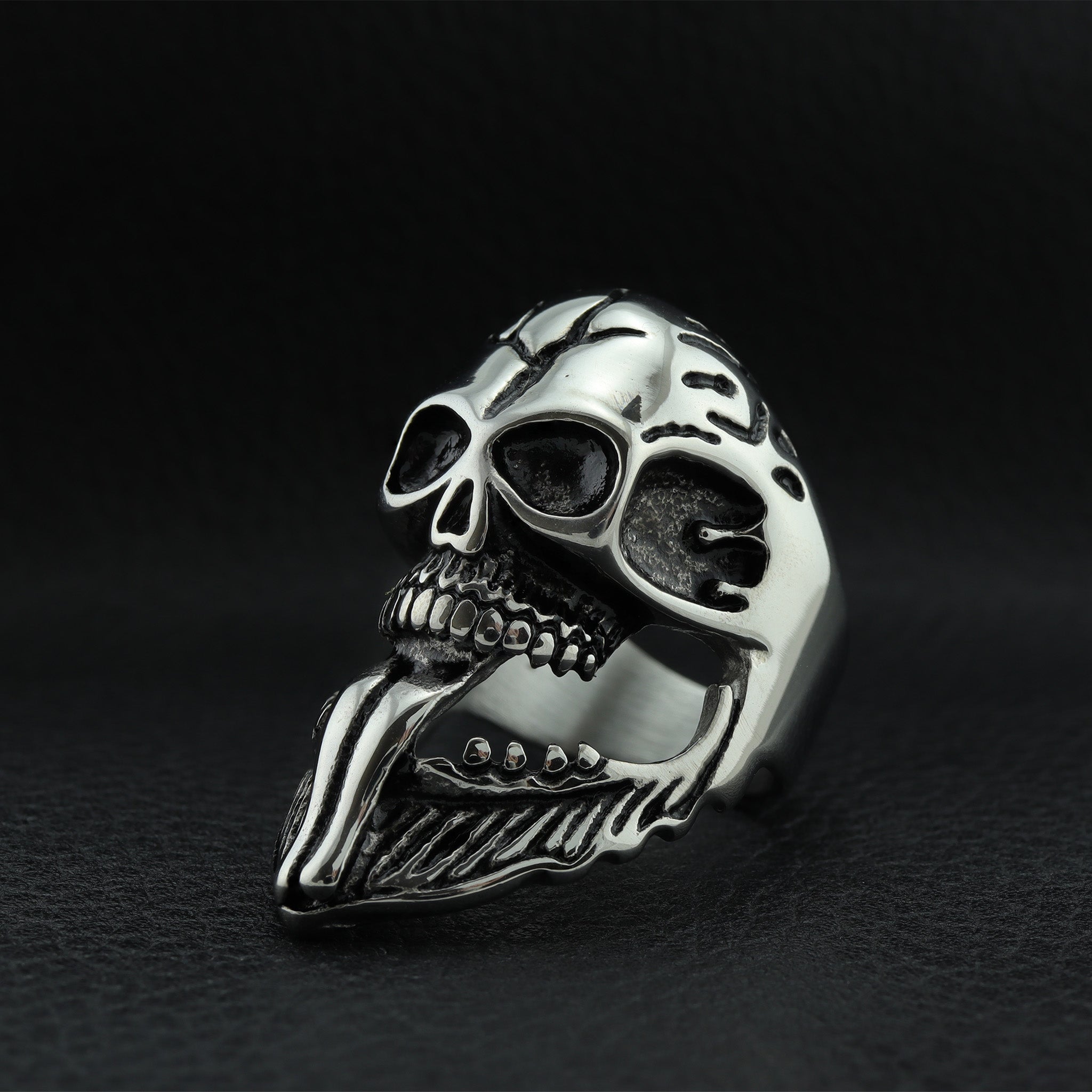 Polished Bearded Skull Stainless Steel Ring