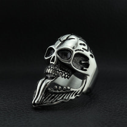 Polished Bearded Skull Stainless Steel Ring