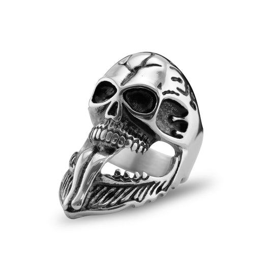 Polished Bearded Skull Stainless Steel Ring