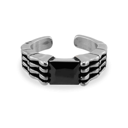 Black Center Stone Stainless Steel Bones Ring