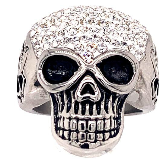 Skull With Tiny Clear Accent CZ Stones Stainless Steel Ring