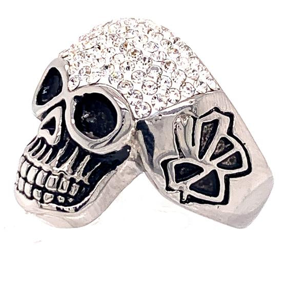 Skull With Tiny Clear Accent CZ Stones Stainless Steel Ring