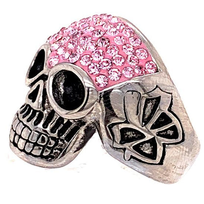 Skull With Tiny Pink Accent CZ Stones Stainless Steel Ring