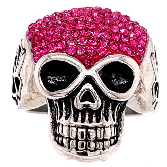 Skull With Tiny Purple Accent CZ Stones Stainless Steel Ring