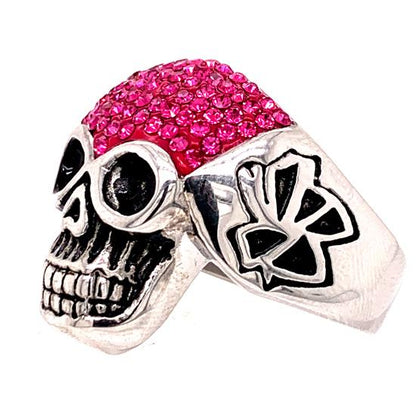 Skull With Tiny Purple Accent CZ Stones Stainless Steel Ring