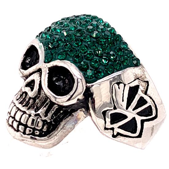Skull With Tiny Green Accent CZ Stones Stainless Steel Ring