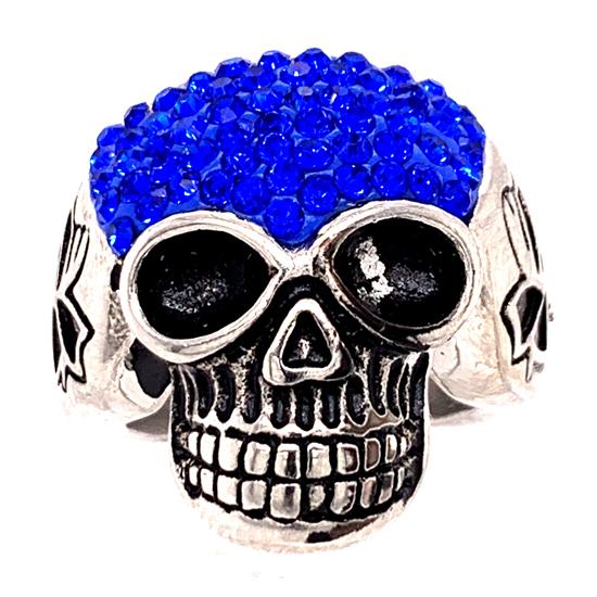 Skull With Tiny Blue Accent CZ Stones Stainless Steel Ring