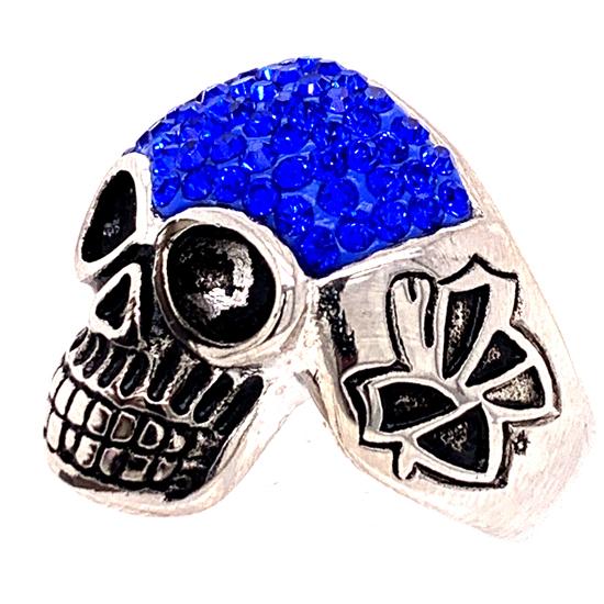 Skull With Tiny Blue Accent CZ Stones Stainless Steel Ring