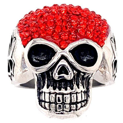 Skull With Tiny Red Accent CZ Stones Stainless Steel Ring