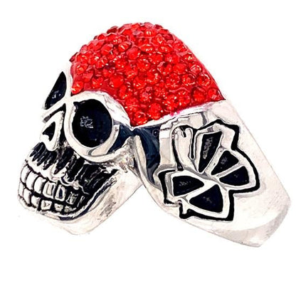 Skull With Tiny Red Accent CZ Stones Stainless Steel Ring