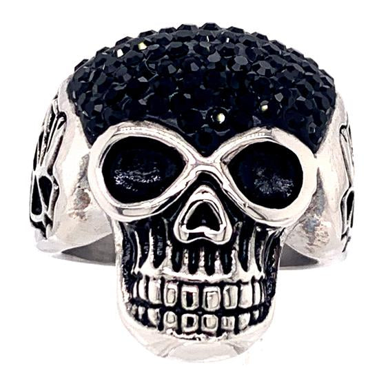 Skull With Tiny Black CZ Accents Stainless Steel Ring