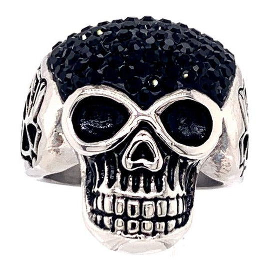 Skull With Tiny Black CZ Accents Stainless Steel Ring