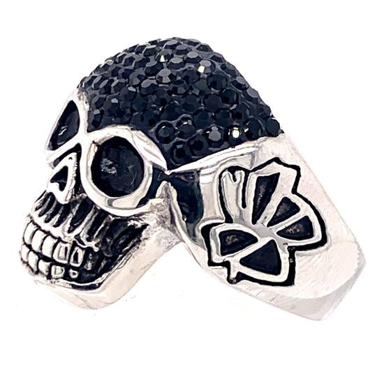 Skull With Tiny Black CZ Accents Stainless Steel Ring