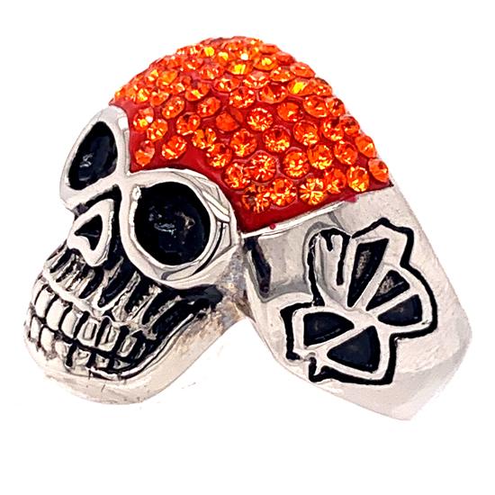 Skull With Tiny Orange CZ Accents Stainless Steel Ring